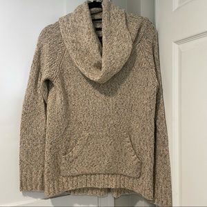 Kensie tan cowl neck sweater size M with faux leather elbow patches
